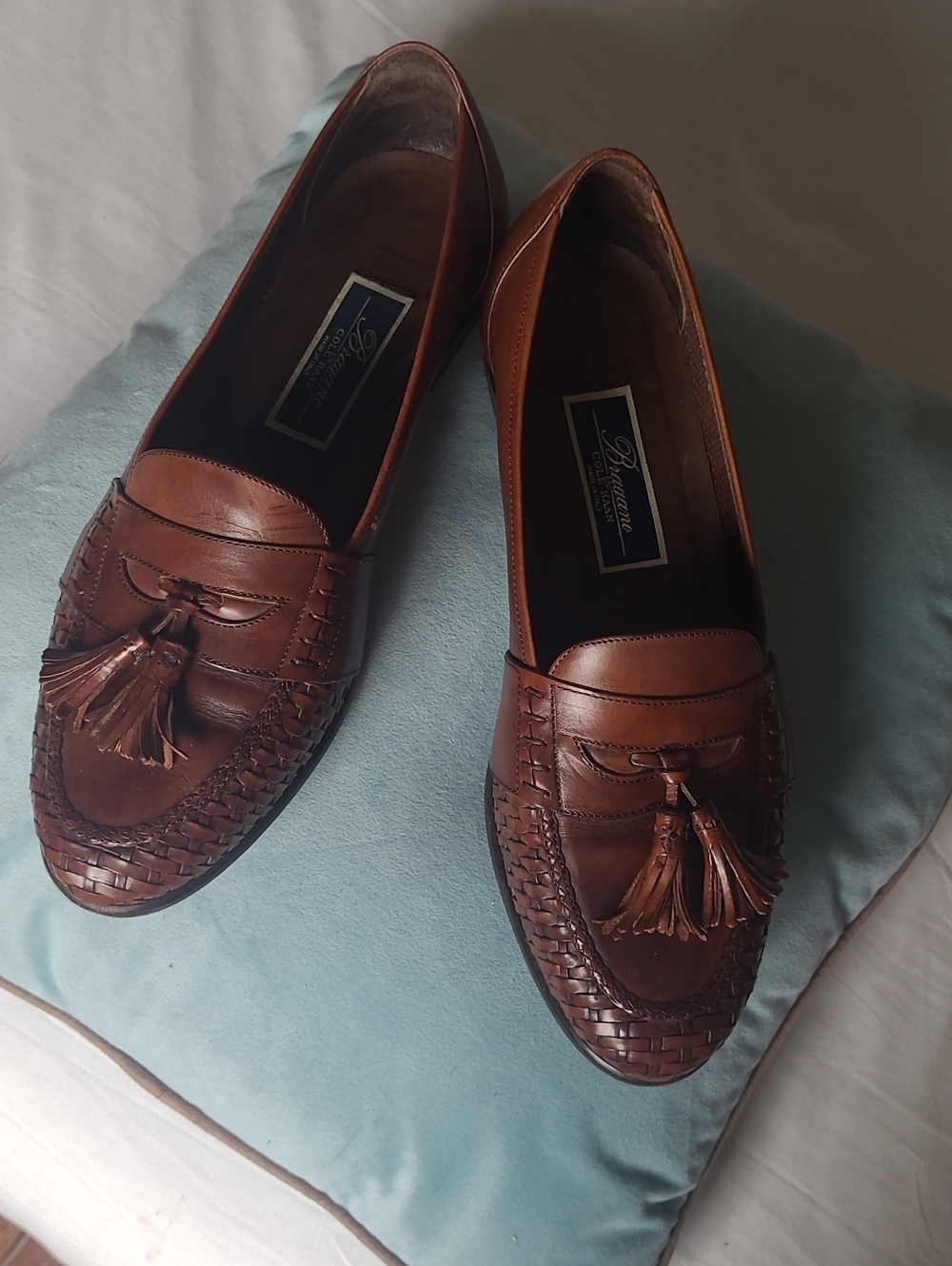 Bracciano Brown Leather Tassel Woven Loafers. Sz. 9 1/2 M. Like New.